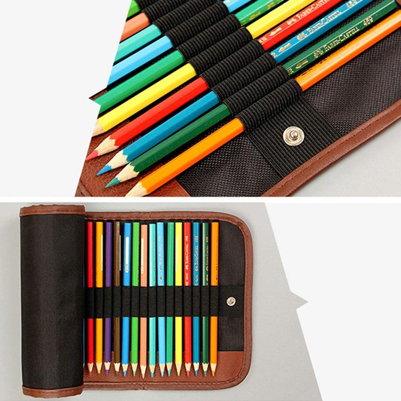 lasenersm 1 Piece 60 Slot Canvas Pencil Roll Case Pencil Wrap Case Roll up Pouch Pen Wrap Organizer Roll Up Pencil Holder Charcoal Pencils Rolling Pouch for Painter Artist Black, Black, 60 slot, Modern - Image 3